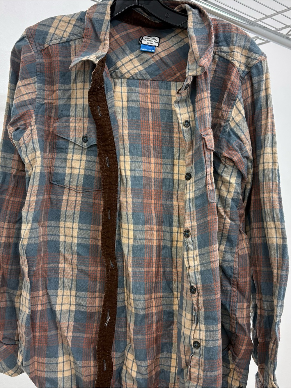 Kavu Plaid Button-Down Shirt in Blue, Brown, Cream